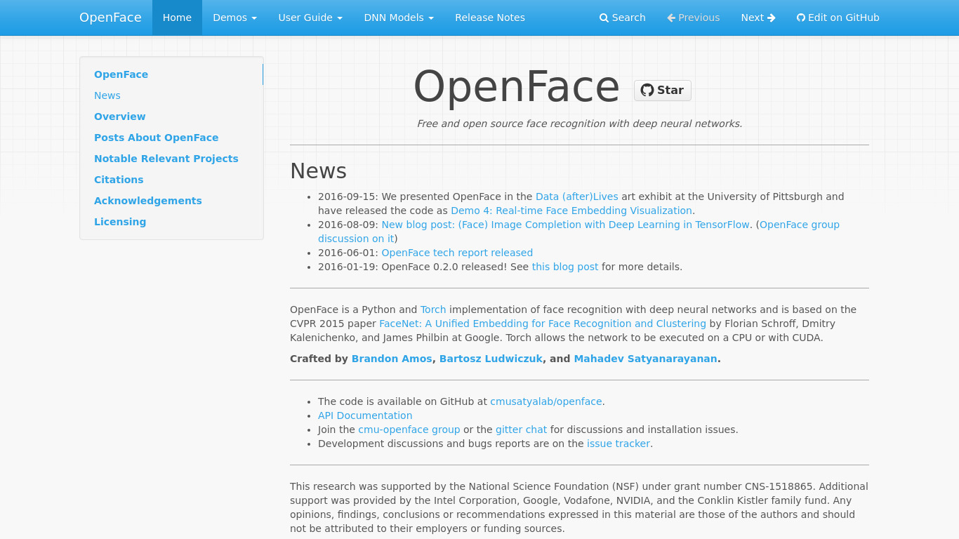 OpenFace Landing page