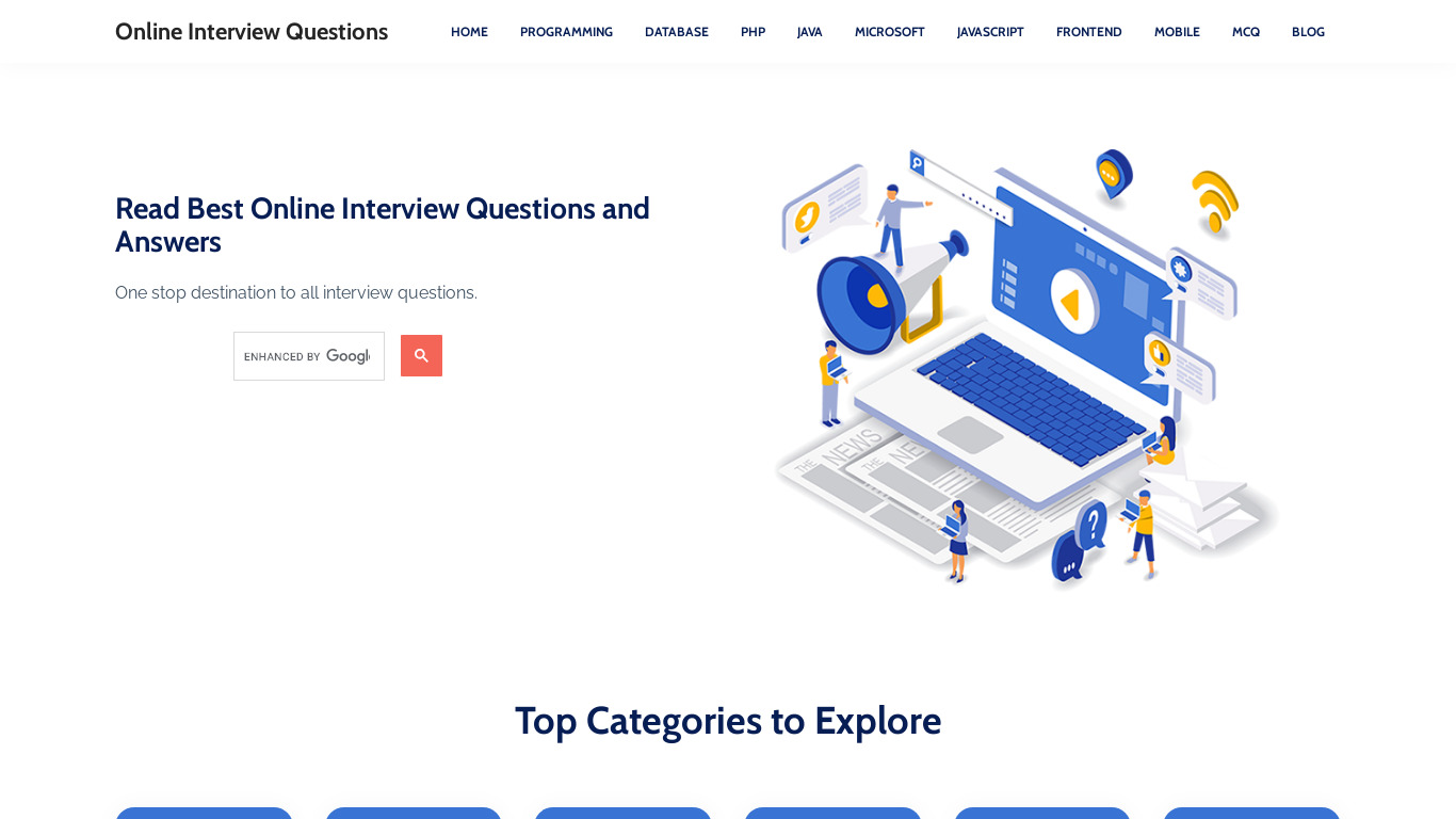 Online Interview Questions Landing page