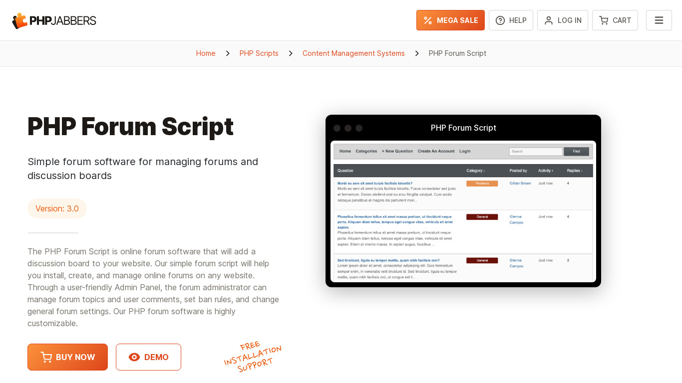 PHP Forum Script Landing page