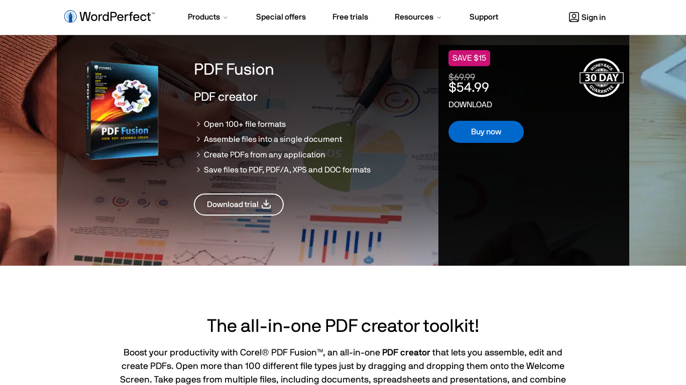 PDF Fusion Landing page