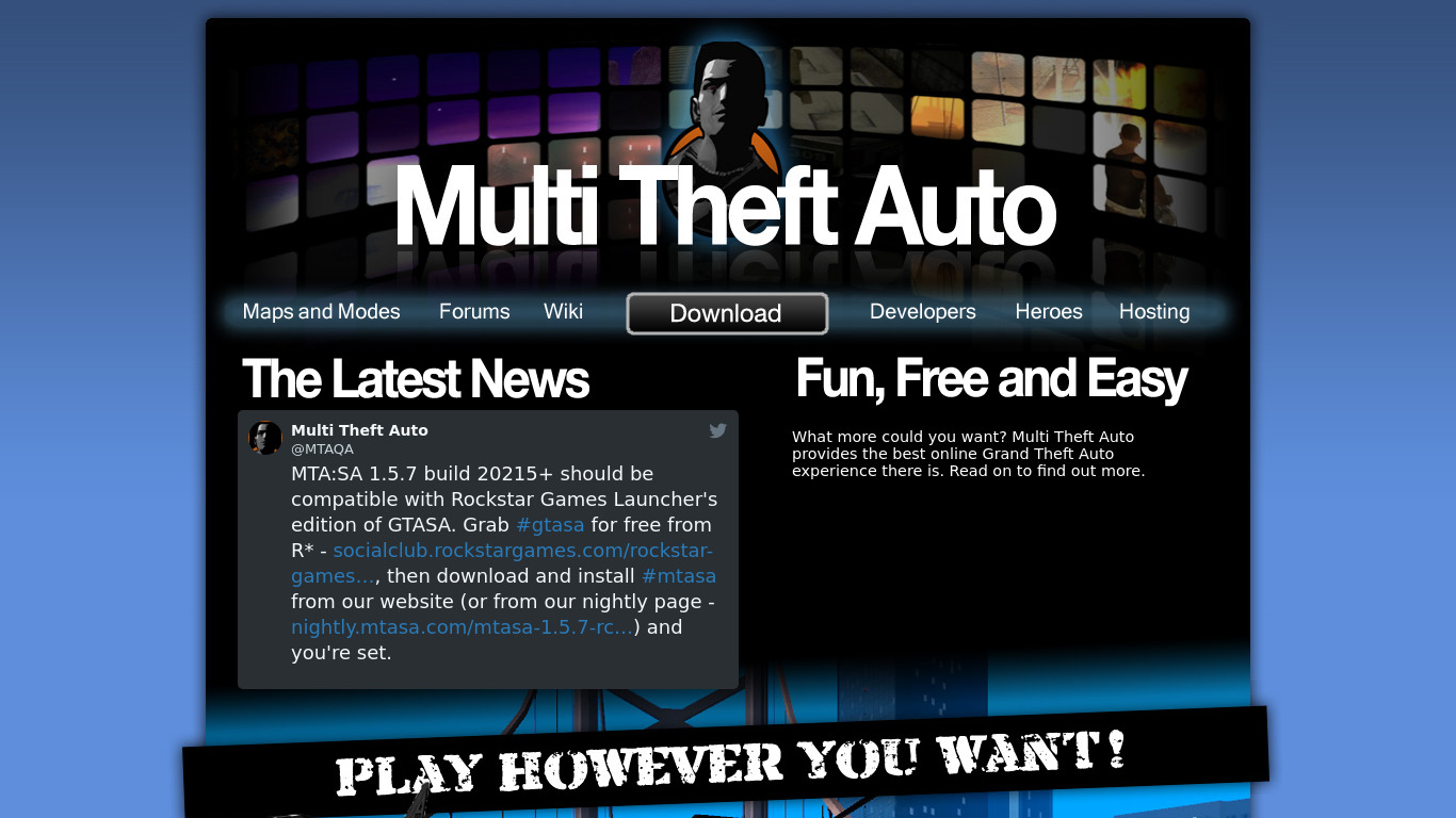 Multi Theft Auto Landing page