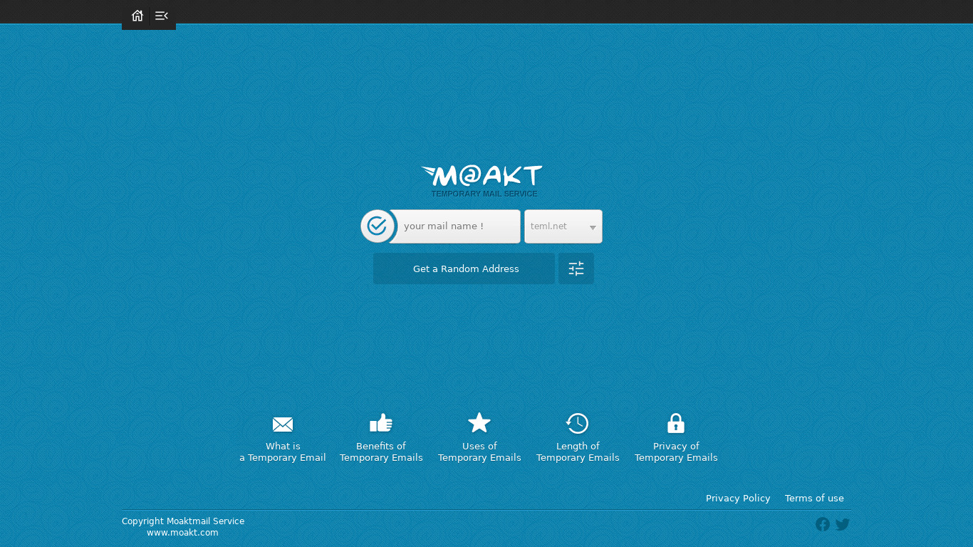 Moakt Mail Landing page