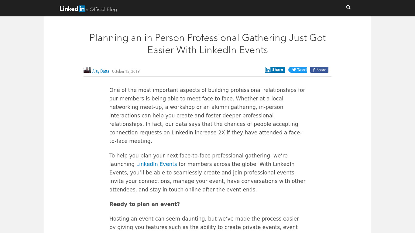 LinkedIn Events Landing page