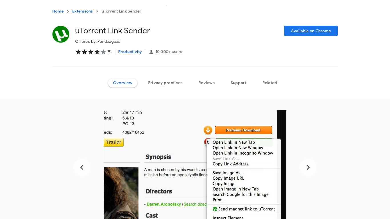 uTorrent Link Sender Extension Landing page