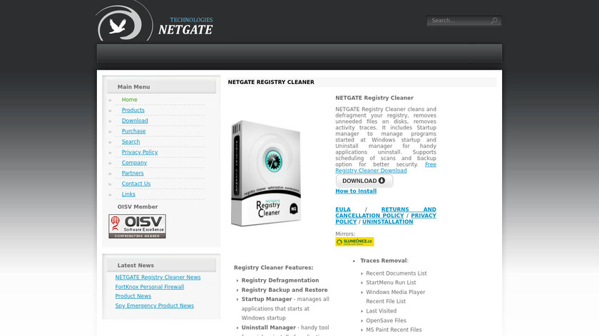 NETGATE Registry Cleaner Landing Page