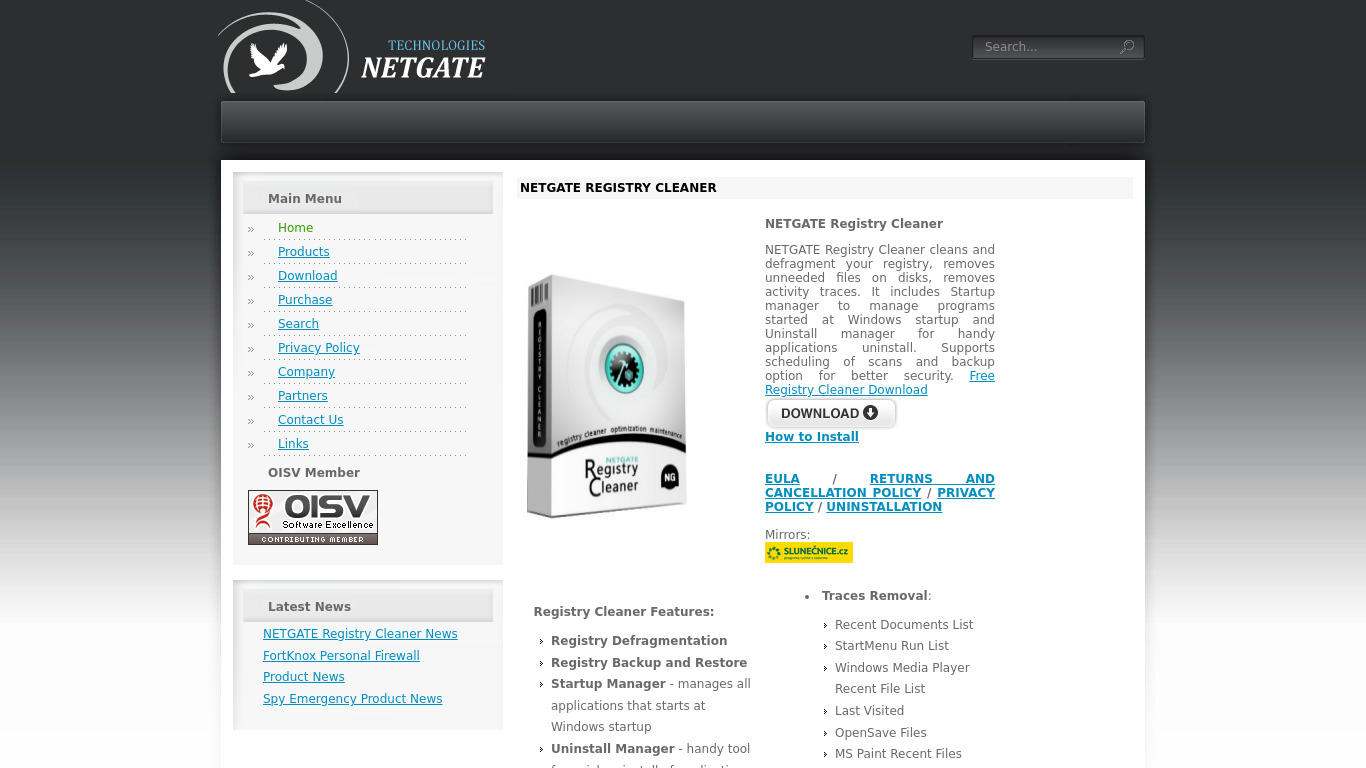 NETGATE Registry Cleaner Landing page