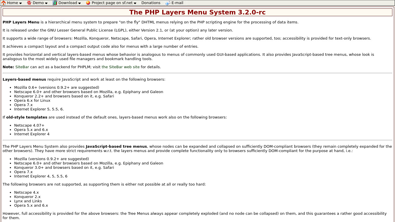 PHP Layers Menu Landing page
