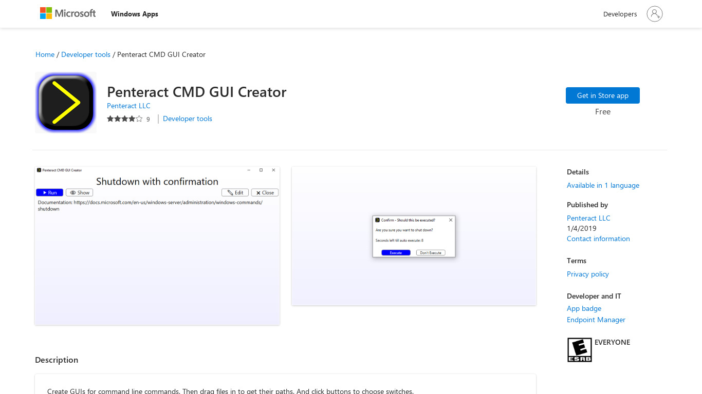 Penteract CMD GUI Creator Landing page