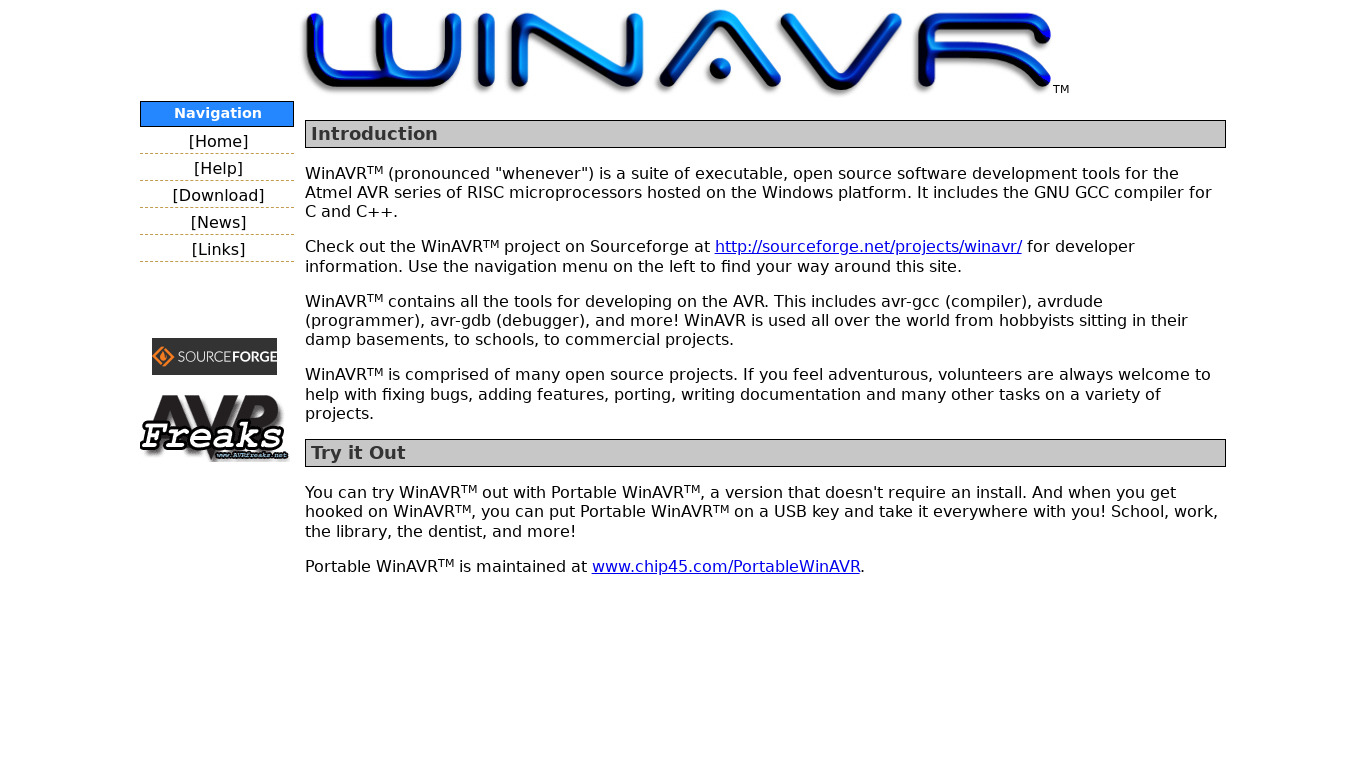 WinAVR Landing page