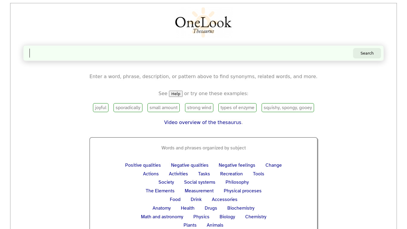 Onelook Thesaurus Landing page