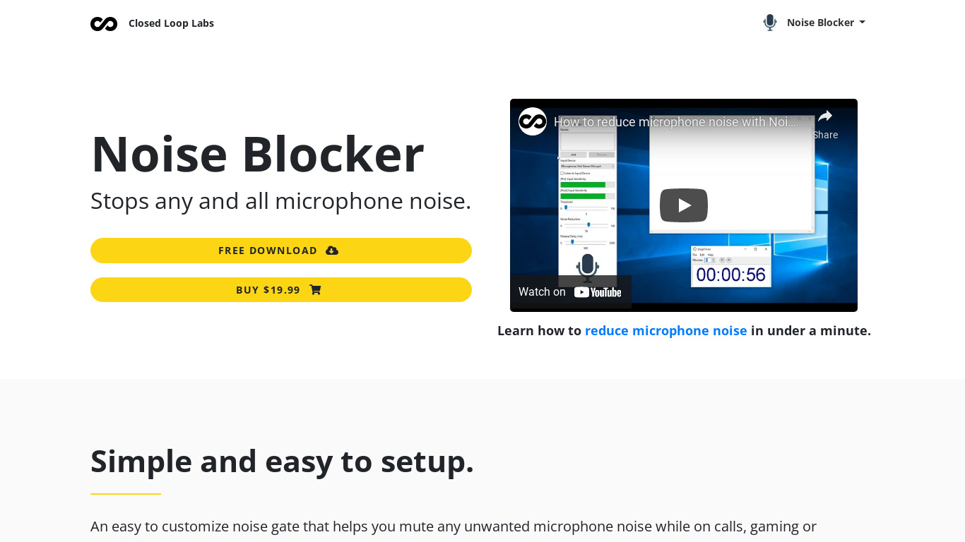 Noise Blocker Landing page