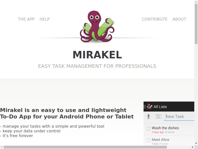 Mirakel Landing page