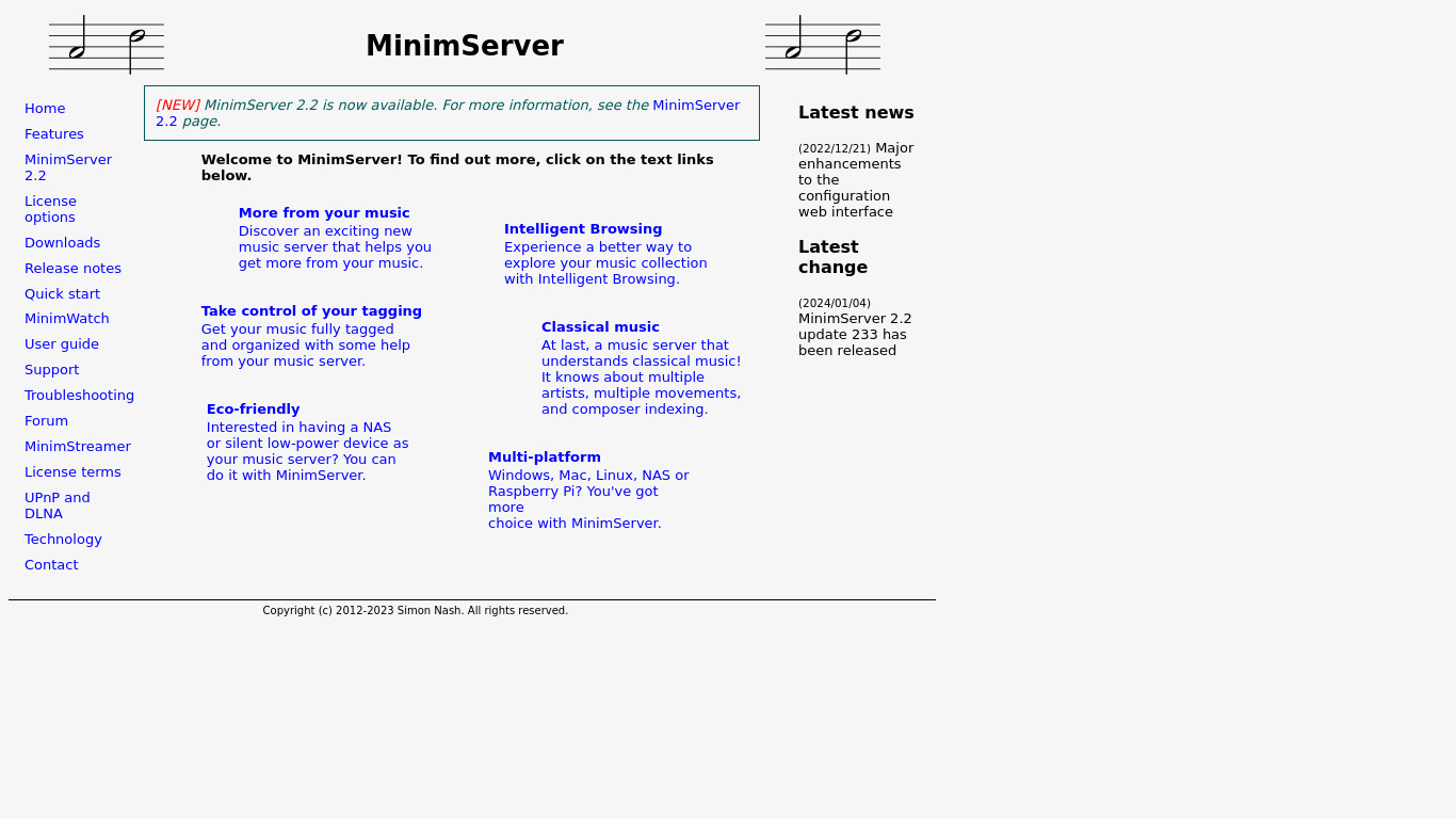 MinimServer Landing page