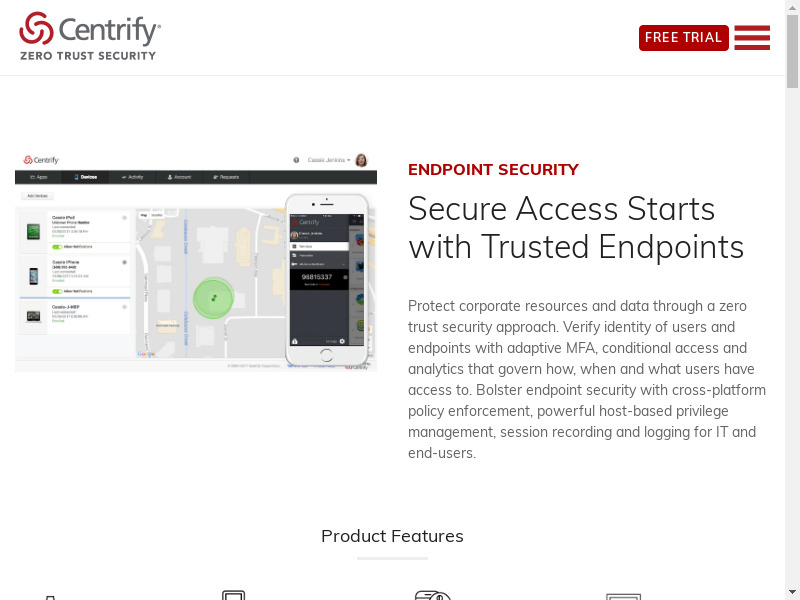 Centrify Endpoint Services Landing page