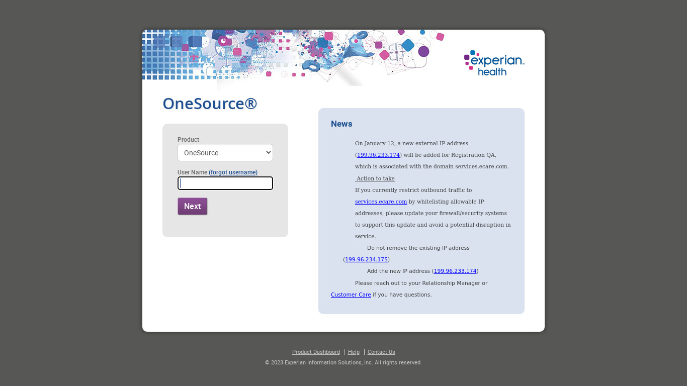 ONESOURCE Landing page