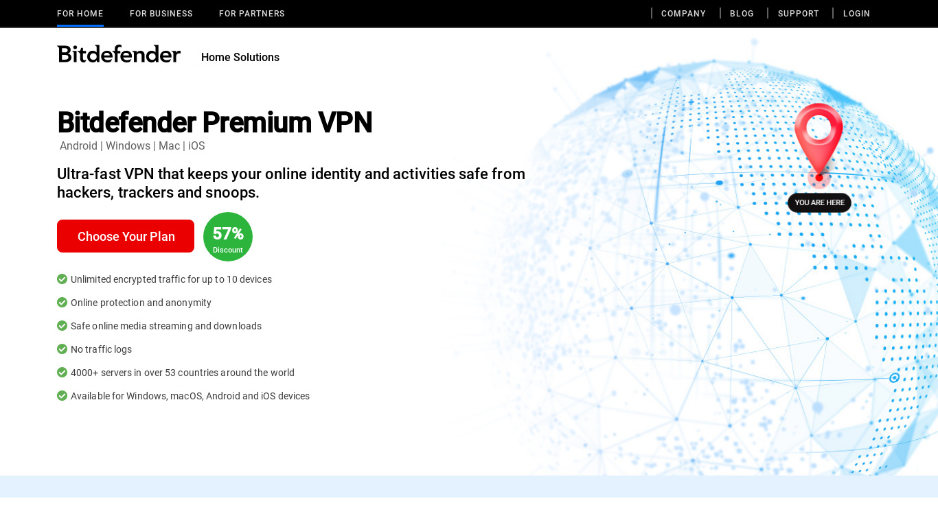 Bitdefender VPN Landing page