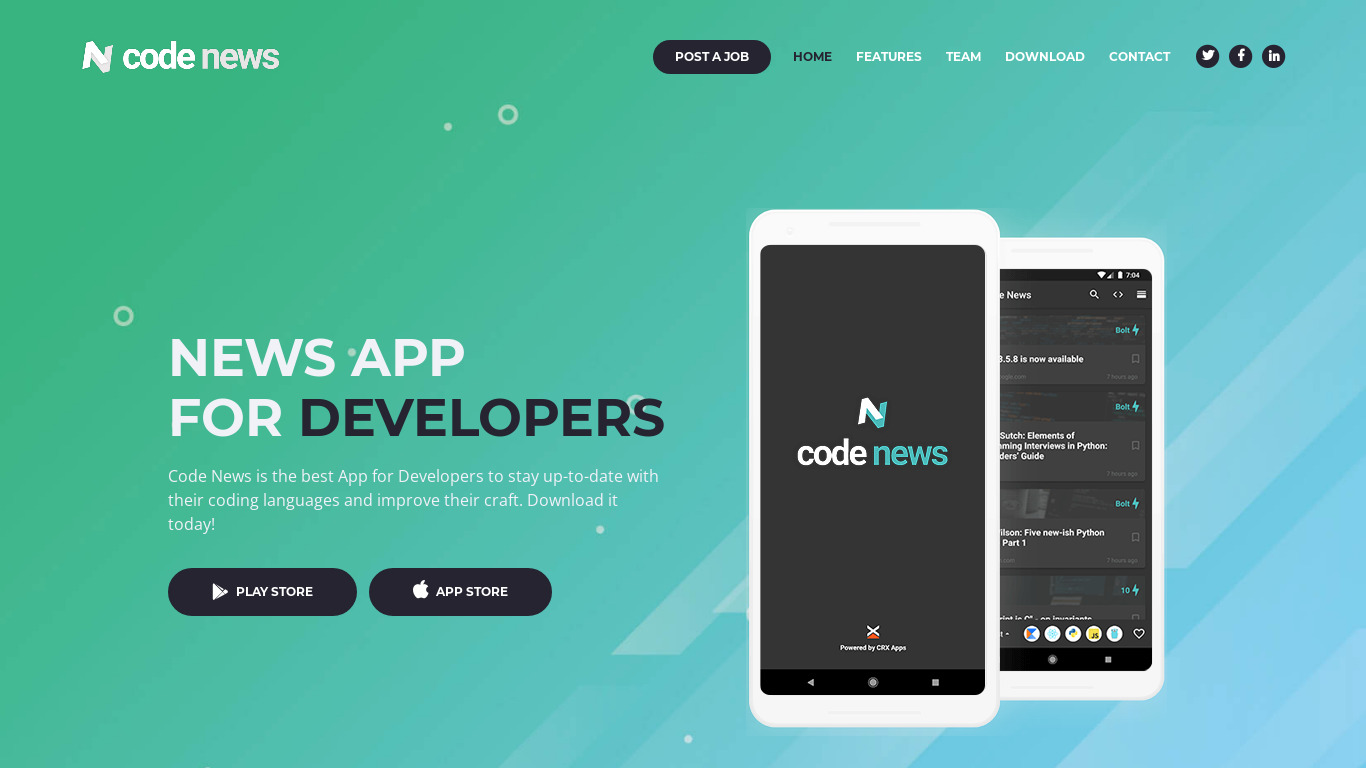 Code News Landing page