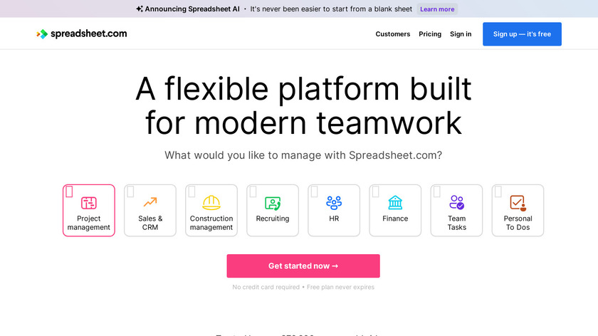 Spreadsheet.com Landing Page