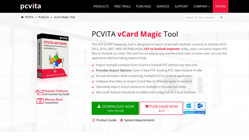 PCVITA vCard Magic Landing Page