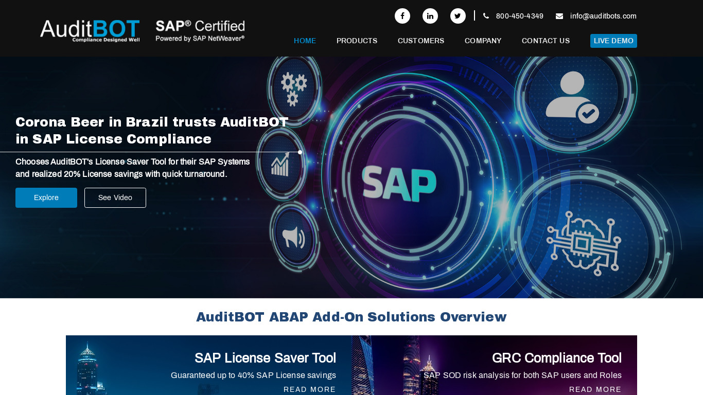 AuditBot SAP Risk Management Solution Landing page