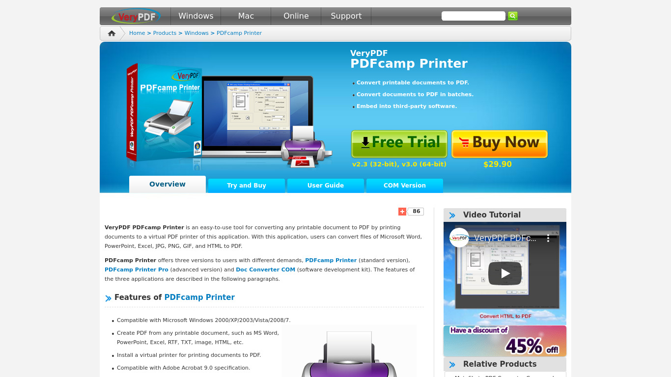 PDFcamp Printer Landing page