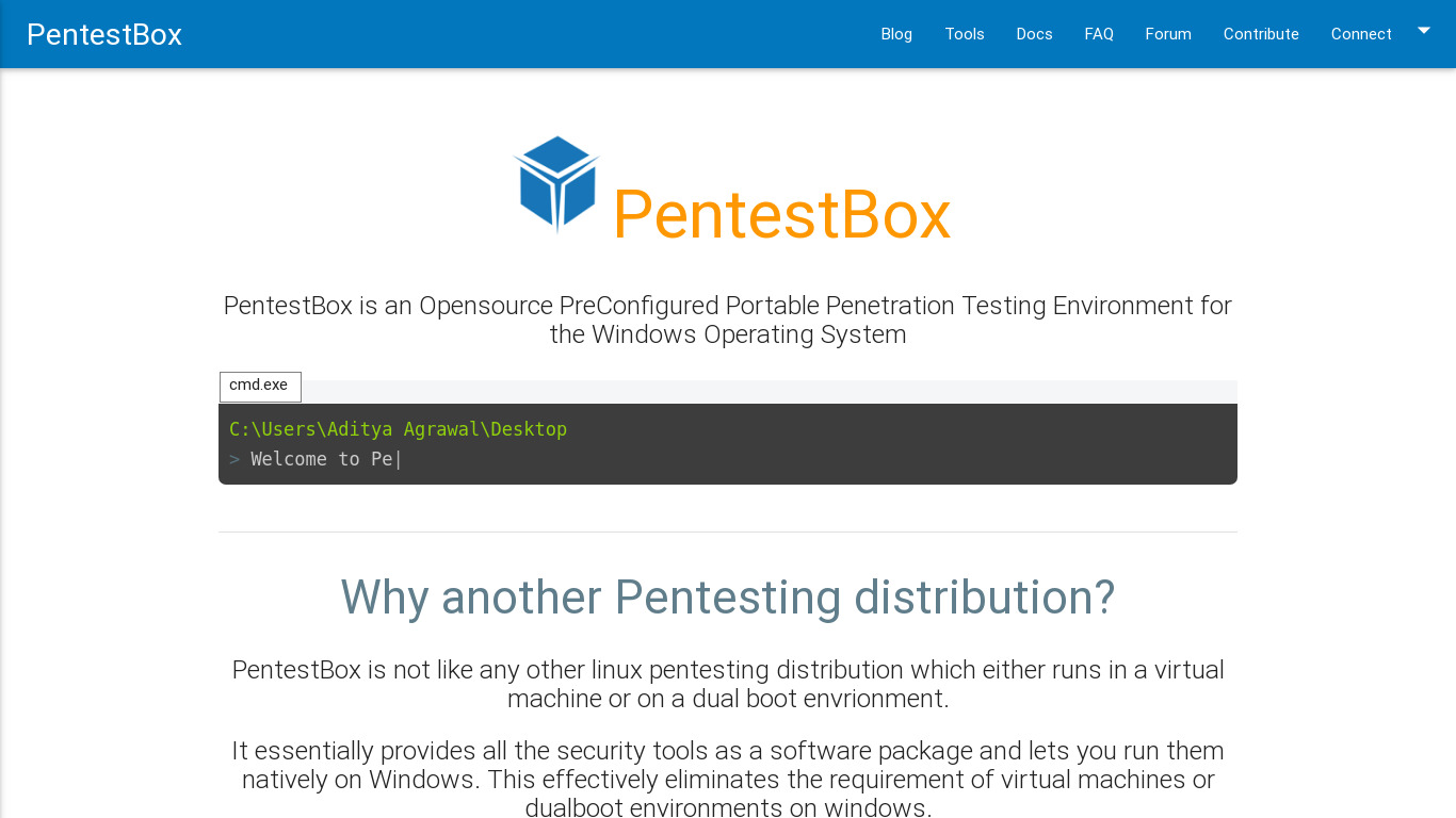 PentestBox Landing page