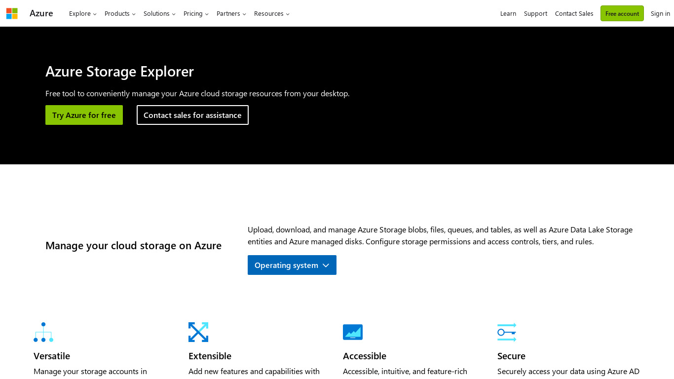 Azure Storage Explorer Landing page