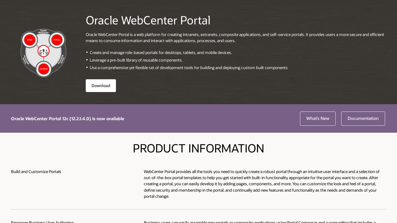 Oracle WebCenter Portal Landing page