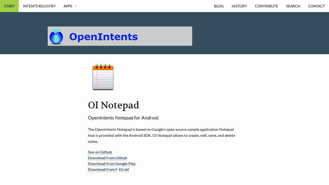 OI Notepad Landing page