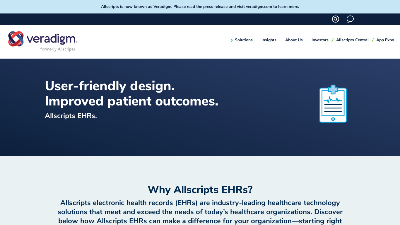 Allscripts Professional EHR Landing page