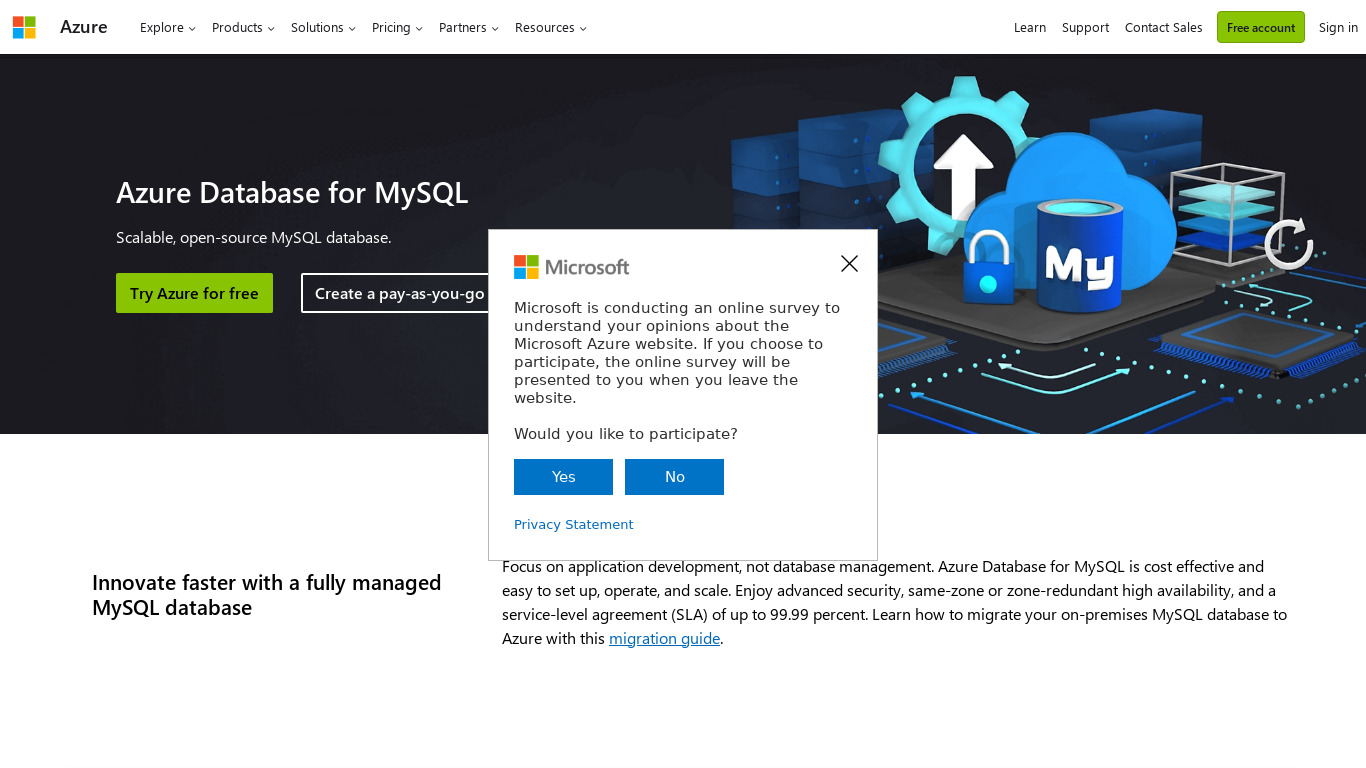 Azure Database for MySQL Landing page