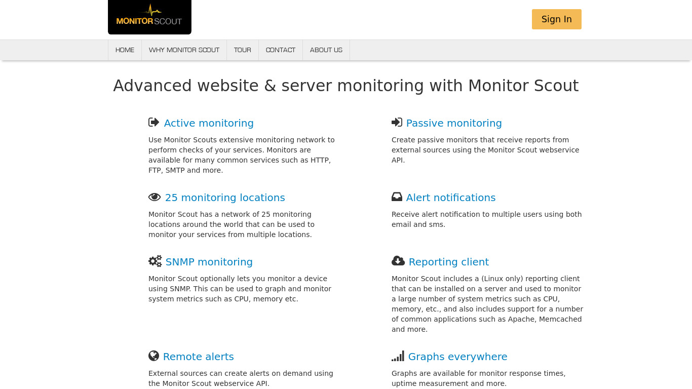 Monitor Scout Landing page