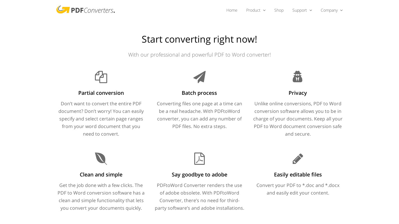 PDFtoWord Converter Landing page