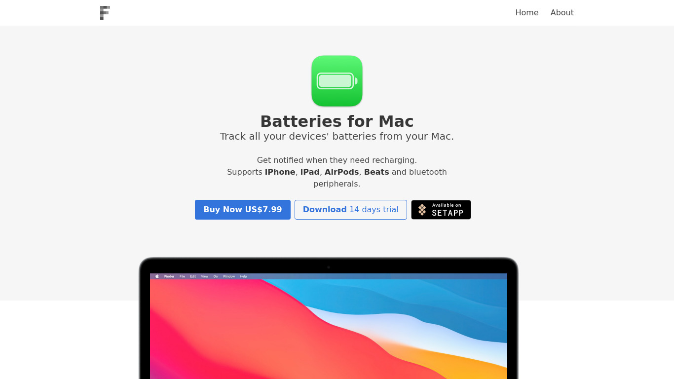 Batteries Widget for Mac Landing page