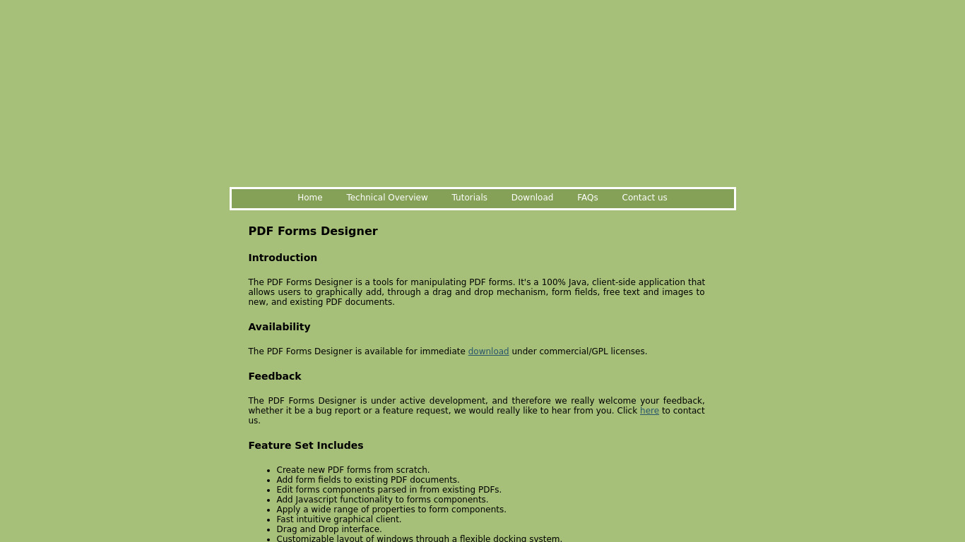 PDF Forms Designer Landing page