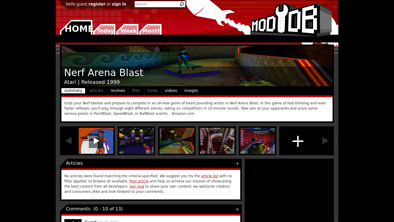 NERF Arena Blast Landing page