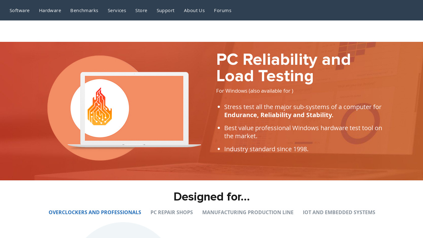 PassMark BurnInTest Landing page