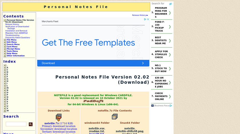 Personal Notes File Landing Page