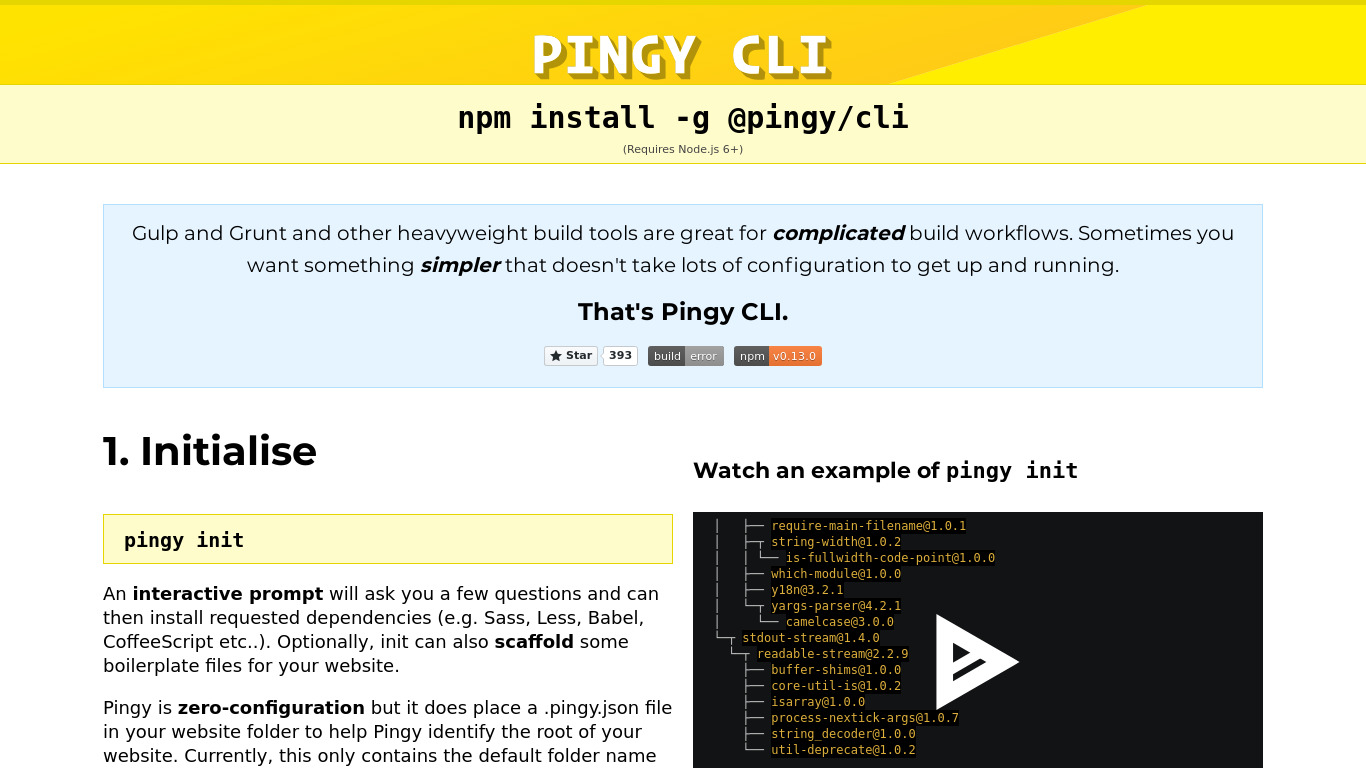Pingy CLI Landing page