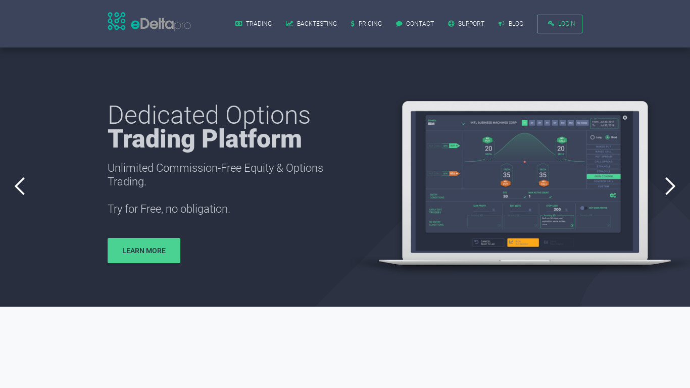 Options Backtesting Engine Landing page