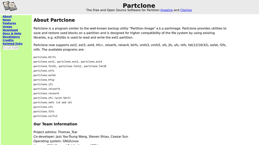 Partclone Landing Page