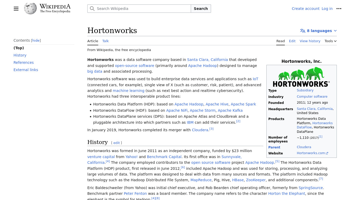 Hortonworks Landing page
