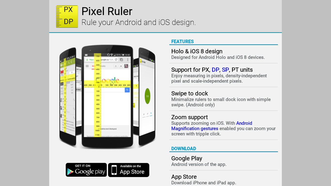 Pixel Ruler for Android Landing page