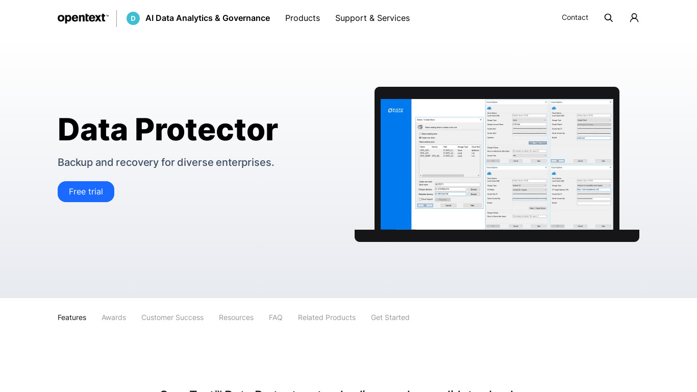 Data Protector Landing page