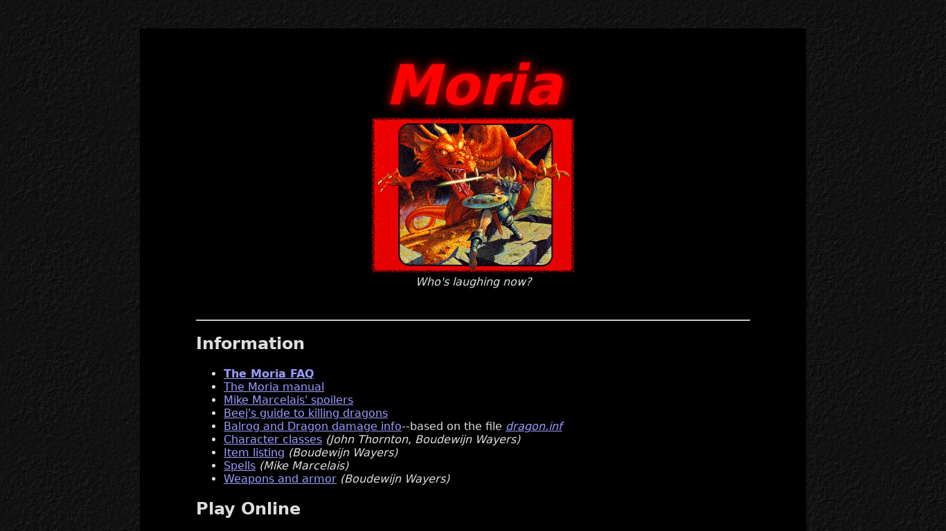 Moria Landing page