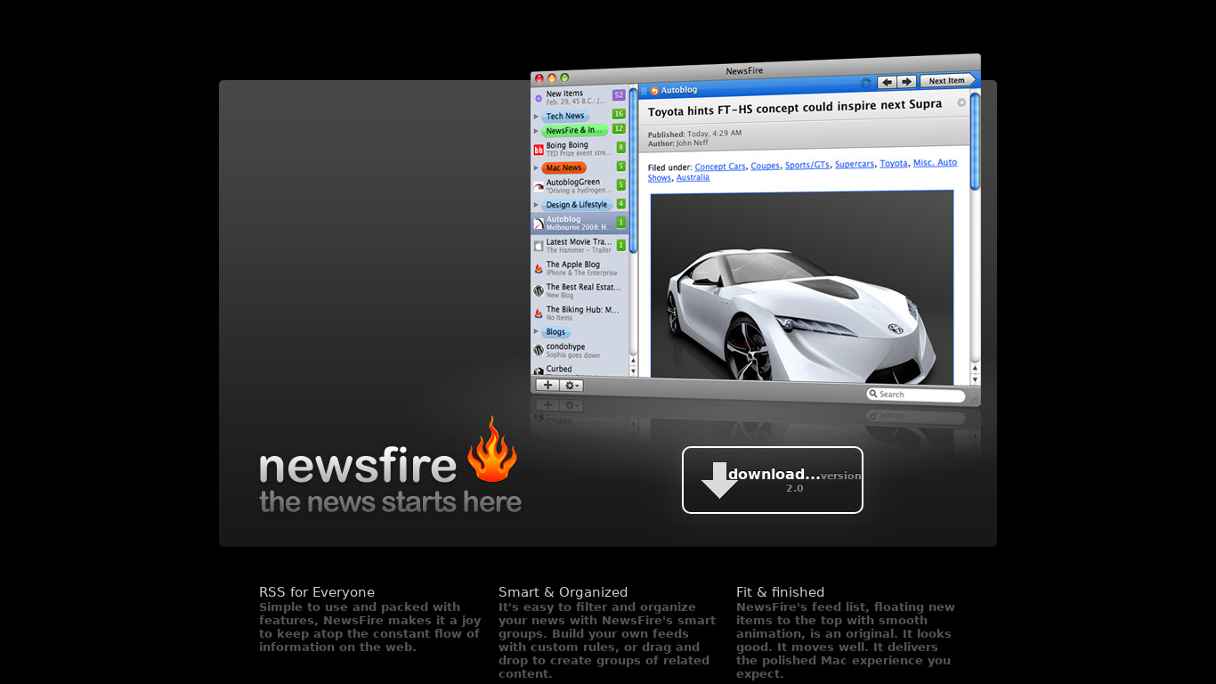 NewsFire Landing page