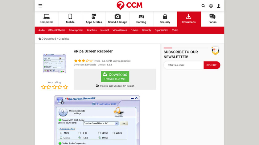 ccm.net oRipa Screen Recorder Landing Page