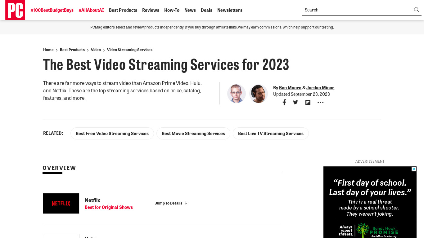 Best of Streaming Video Landing page