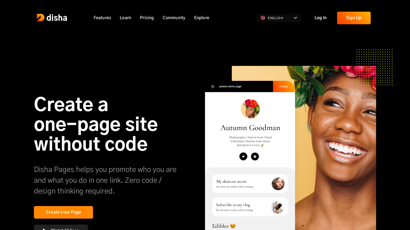 Disha Pages Landing page