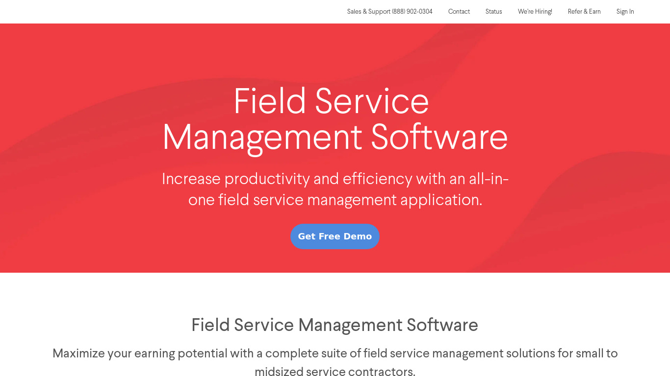 ServiceFusion Field Service Management Software Landing page